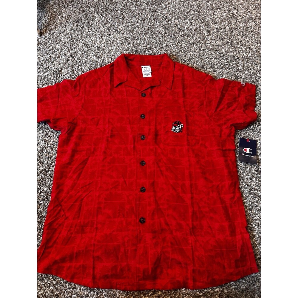 Champion Georgia Bulldogs Shirt Men’s L Red Button Up UGA Logo NWT